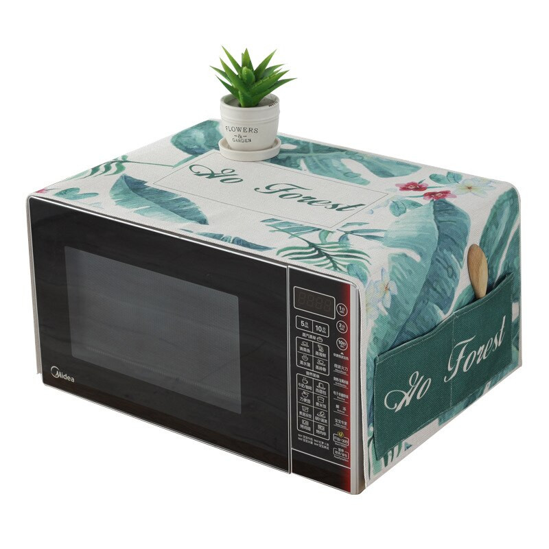 Ľanový obal odolný voči prachu a oleju s vreckami, potlač Floras, dekorácia na ochranu pekáča v mikrovlnnej rúre FC115