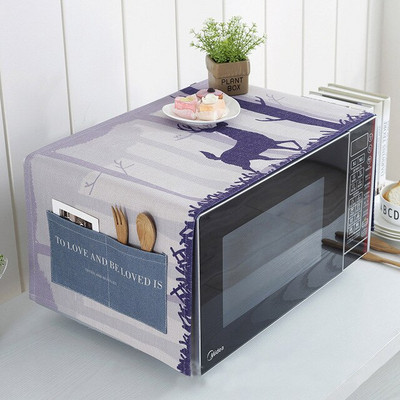 Kryt na mikrovlnnú rúru s potlačou losa s úložnými vreckami, bavlna a ľan, kuchynské náradie, ochrana proti oleju FC113