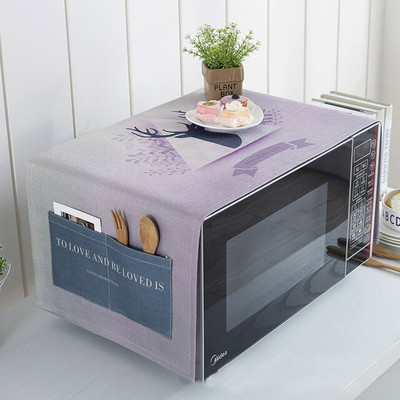 Kryt na mikrovlnnú rúru s potlačou losa s úložnými vreckami, bavlna a ľan, kuchynské náradie, ochrana proti oleju FC113