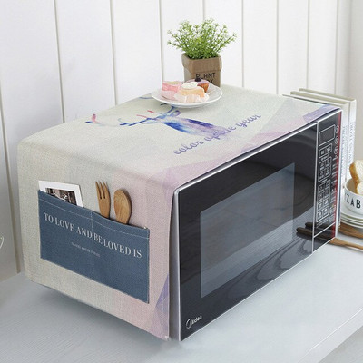 Kryt na mikrovlnnú rúru s potlačou losa s úložnými vreckami, bavlna a ľan, kuchynské náradie, ochrana proti oleju FC113