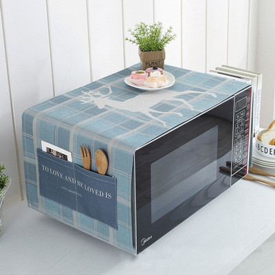 Kryt na mikrovlnnú rúru s potlačou losa s úložnými vreckami, bavlna a ľan, kuchynské náradie, ochrana proti oleju FC113