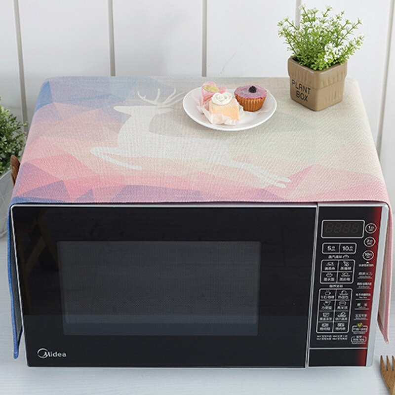 Kryt na mikrovlnnú rúru s potlačou losa s úložnými vreckami, bavlna a ľan, kuchynské náradie, ochrana proti oleju FC113