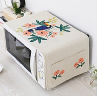 Spausdintas medvilninis lininis audinys Mikrobangų krosnelės dulkių dangtelis laikymo maišeliai Europietiško stiliaus anti-alyvos mikrobangų krosnelės apsauginis dangtelis