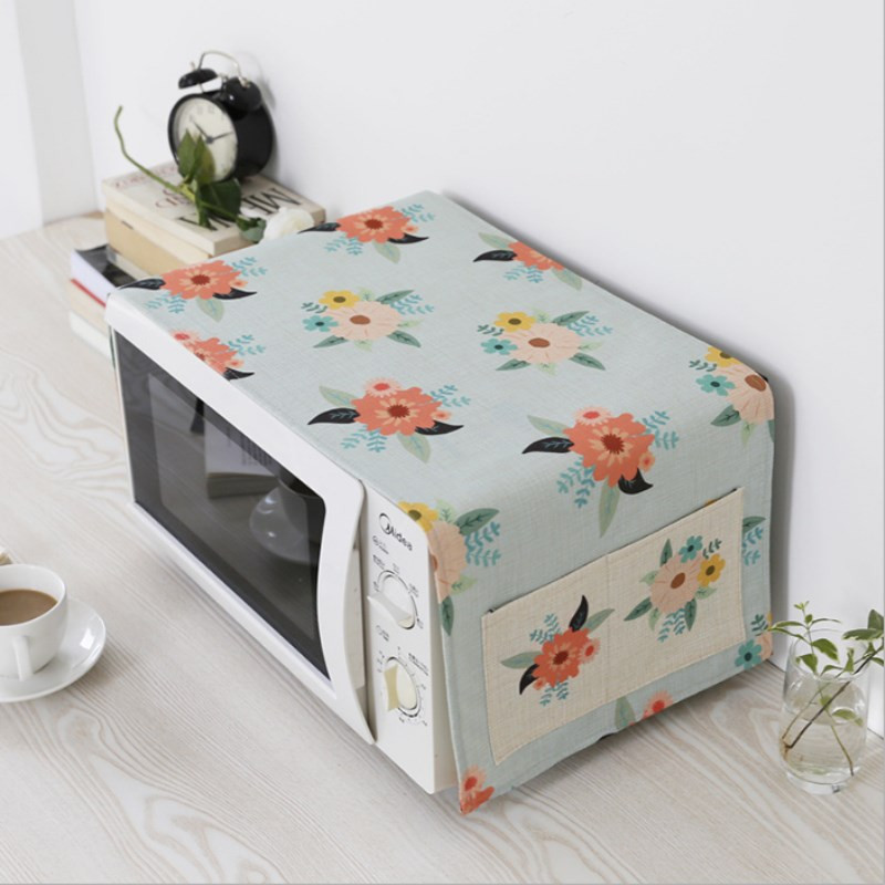 Spausdintas medvilninis lininis audinys Mikrobangų krosnelės dulkių dangtelis laikymo maišeliai Europietiško stiliaus anti-alyvos mikrobangų krosnelės apsauginis dangtelis