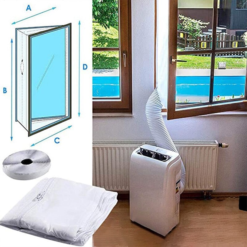 Tesniaca doska na okno Air Lock pre prenosnú klimatizáciu, flexibilná látková tesniaca doska, tesnenie okna so zipsom a rýchlolepiacim lepidlom