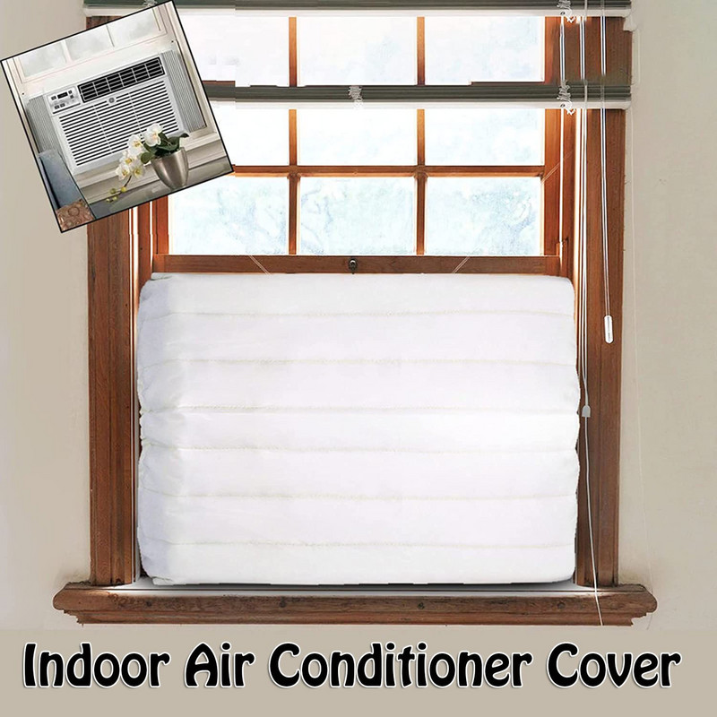 1vnt vidaus oro kondicionieriaus dangtis Dviguba izoliacija balta vidinio lango kintamosios srovės bloko apsaugos dangtelis su elastiniais dirželiais žiemai