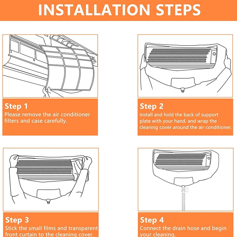 Nástenný čistiaci kryt klimatizácie s odtokom a kefou, protiprachový čistiaci kryt, nástroj na čistenie častí klimatizácie