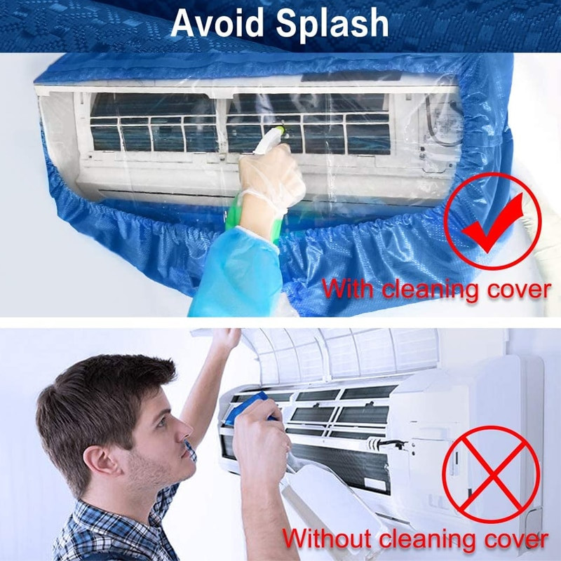 Nástenný čistiaci kryt klimatizácie s odtokom a kefou, protiprachový čistiaci kryt, nástroj na čistenie častí klimatizácie