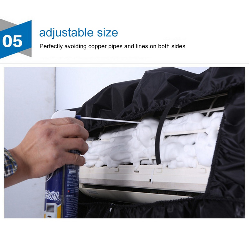 1-1,5P/2P-3P Čistiaci kryt na klimatizáciu Vodotesný PU čistiaci kryt na prach a umývanie Čistiaci ochranný kryt Čierny DIY Domáce náradie