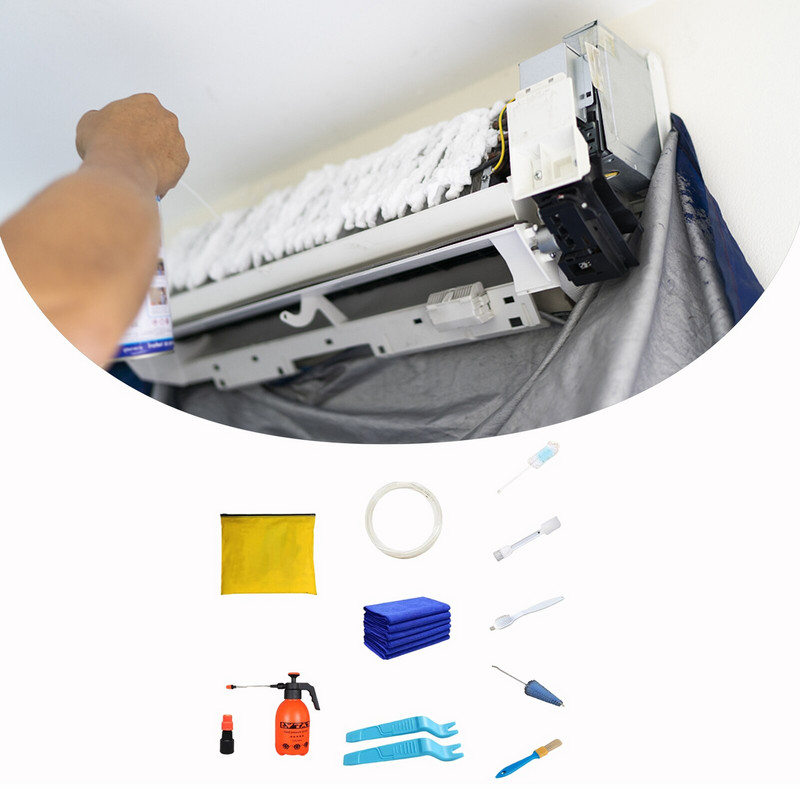 Kit de curățare a capacului aparatului de aer condiționat Pungă de acoperire impermeabilă cu orificiu de scurgere Protector de curățare pentru spălarea prafului Set de curățare pentru uz casnic