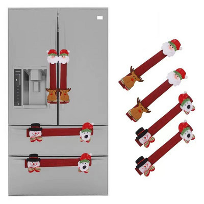 Kalėdų šaldytuvo durų rankenų užvalkalai namų dekoravimui Kalėdų senelio apsauginės pirštinės šaldytuvui mikrobangų krosnelės vakarėlio dekoravimui 4 vnt