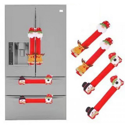 Kalėdų šaldytuvo durų rankenų užvalkalai namų dekoravimui Kalėdų senelio apsauginės pirštinės šaldytuvui mikrobangų krosnelės vakarėlio dekoravimui 4 vnt