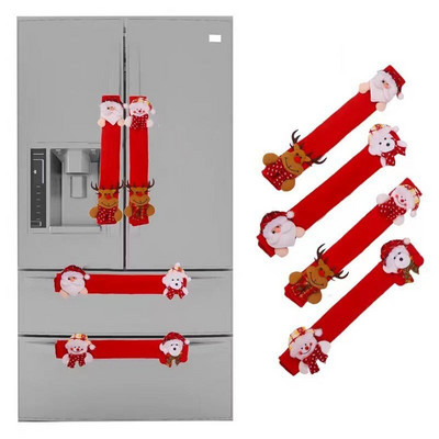 Kalėdų šaldytuvo durų rankenų užvalkalai namų dekoravimui Kalėdų senelio apsauginės pirštinės šaldytuvui mikrobangų krosnelės vakarėlio dekoravimui 4 vnt