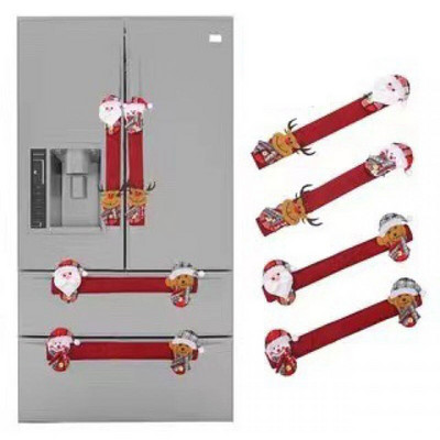 Kalėdų šaldytuvo durų rankenų užvalkalai namų dekoravimui Kalėdų senelio apsauginės pirštinės šaldytuvui mikrobangų krosnelės vakarėlio dekoravimui 4 vnt