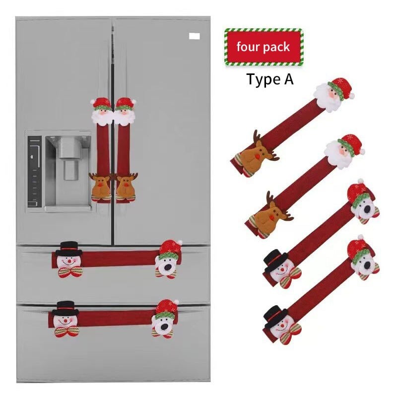 Kalėdų šaldytuvo durų rankenų užvalkalai namų dekoravimui Kalėdų senelio apsauginės pirštinės šaldytuvui mikrobangų krosnelės vakarėlio dekoravimui 4 vnt