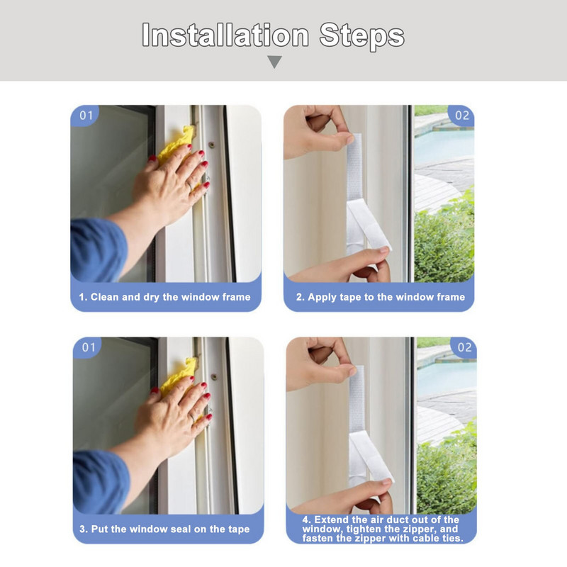 Prijenosna brtva za prozore klima uređaja Komplet za brtvljenje prozora Univerzalna brtva za prozore s patentnim zatvaračem i ljepljivim zatvaračem Brtva za prozore za klima uređaj