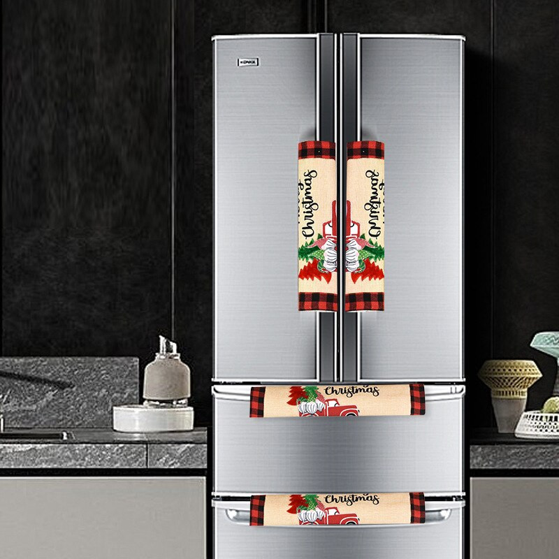 3 vnt. / rinkinys Naujųjų metų šaldytuvo durelių rankenos pirštinės Mikrobangų krosnelės rankenos dangtis Spintelės durų rankenėlės apsauga Kalėdų virtuvės dekoras