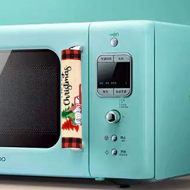 3 vnt. / rinkinys Naujųjų metų šaldytuvo durelių rankenos pirštinės Mikrobangų krosnelės rankenos dangtis Spintelės durų rankenėlės apsauga Kalėdų virtuvės dekoras