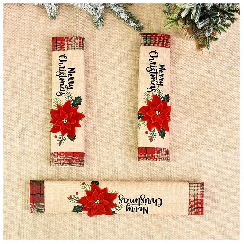 3 vnt. / rinkinys Naujųjų metų šaldytuvo durelių rankenos pirštinės Mikrobangų krosnelės rankenos dangtis Spintelės durų rankenėlės apsauga Kalėdų virtuvės dekoras