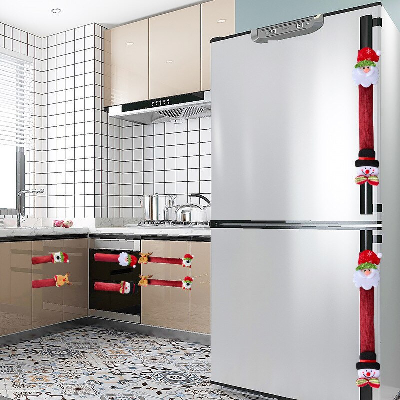 8 vnt Kalėdų šaldytuvo rankenos dangtelis su Kalėdų Senelio briedžio raštu Prietaiso rankenos dekoras Kalėdų virtuvės dekoras WWO66