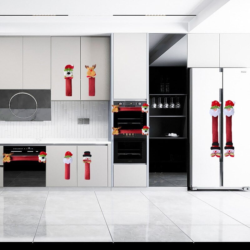 8 vnt Kalėdų šaldytuvo rankenos dangtelis su Kalėdų Senelio briedžio raštu Prietaiso rankenos dekoras Kalėdų virtuvės dekoras WWO66