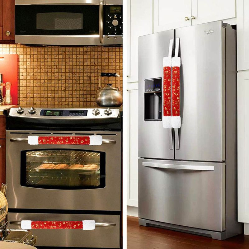 FurnishingNICE 4ks/sada zlatých snehových vločiek vianočných krytov na kľučky dverí chladničky vianočná dekorácia