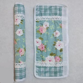 Verde Floral Bumbac Splice Dantela Decorativ Capac mâner ușii/Capac mâner frigiderului antistatic