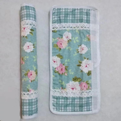 Verde Floral Bumbac Splice Dantela Decorativ Capac mâner ușii/Capac mâner frigiderului antistatic
