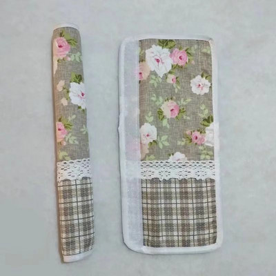 Verde Floral Bumbac Splice Dantela Decorativ Capac mâner ușii/Capac mâner frigiderului antistatic