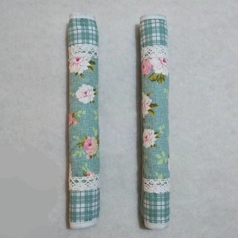 Verde Floral Bumbac Splice Dantela Decorativ Capac mâner ușii/Capac mâner frigiderului antistatic