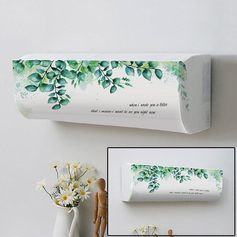 Husa pentru aer conditionat nordic cu frunze verzi Carcasa pentru aer conditionat montat pe perete husa de praf Decor pentru casa