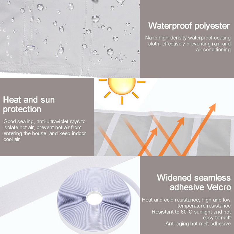 Pânză de etanșare a ferestrelor pentru aer condiționat Unitate mobilă de AC Unitate moale de etanșare de pânză AC cu fermoar și dispozitiv de fixare adeziv Funcționează cu