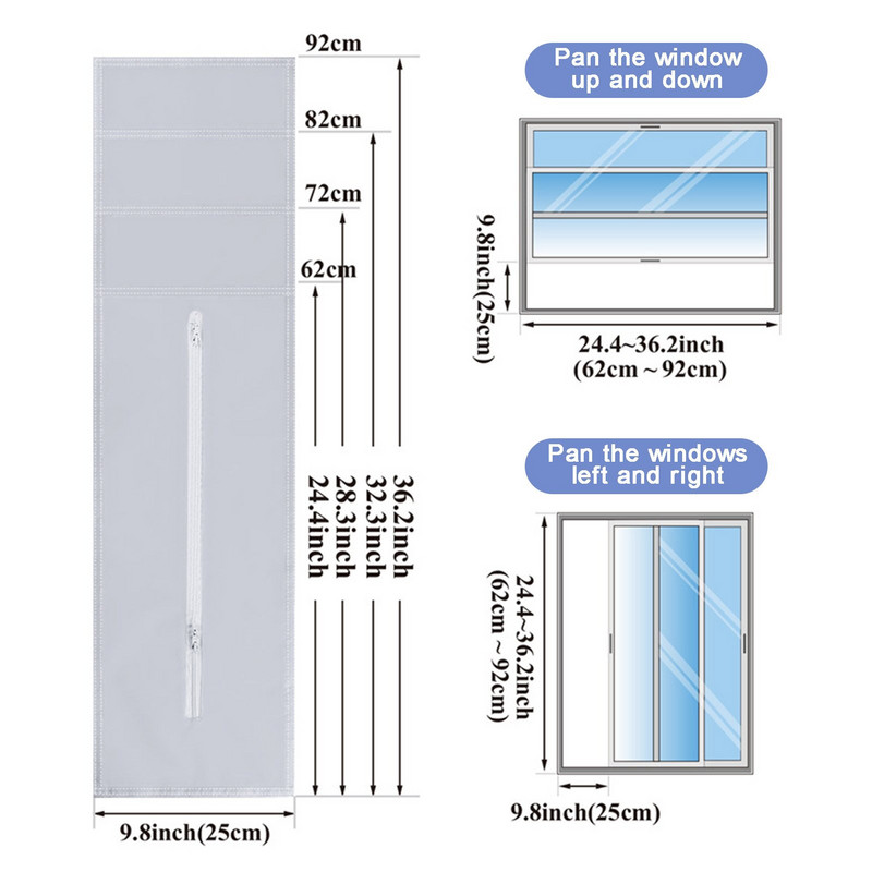 Pânză de etanșare a ferestrelor pentru aer condiționat Unitate mobilă de AC Unitate moale de etanșare de pânză AC cu fermoar și dispozitiv de fixare adeziv Funcționează cu