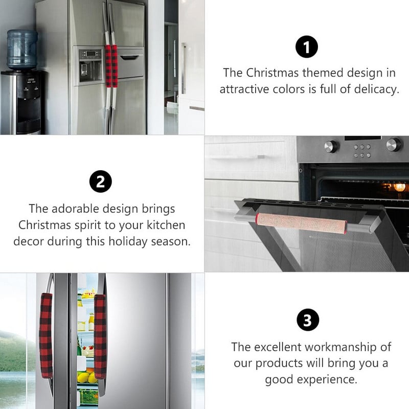 8 ks vianočných krytov na rukoväte chladničky, kockované kryty na gombíky chladničky, vianočné dekorácie do kuchyne