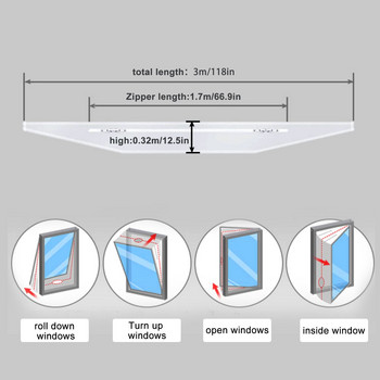 Τσιμούχα παραθύρου AirLock για φορητό κλιματιστικό 400 cm Εύκαμπτο υφασμάτινο στεγανοποιητικό πιάτο παραθύρου με φερμουάρ και αυτοκόλλητο γρήγορο