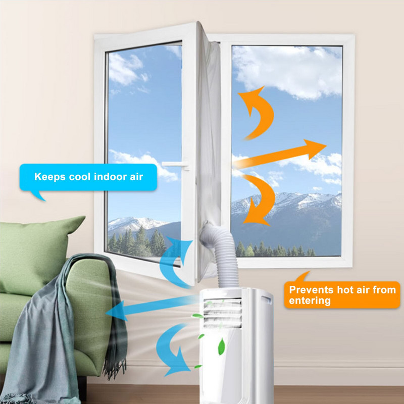 „AirLock“ lango sandariklis nešiojamam oro kondicionieriui 400 cm Lanksčios audinio sandarinimo plokštės lango sandariklis su užtrauktuku ir greitai lipni