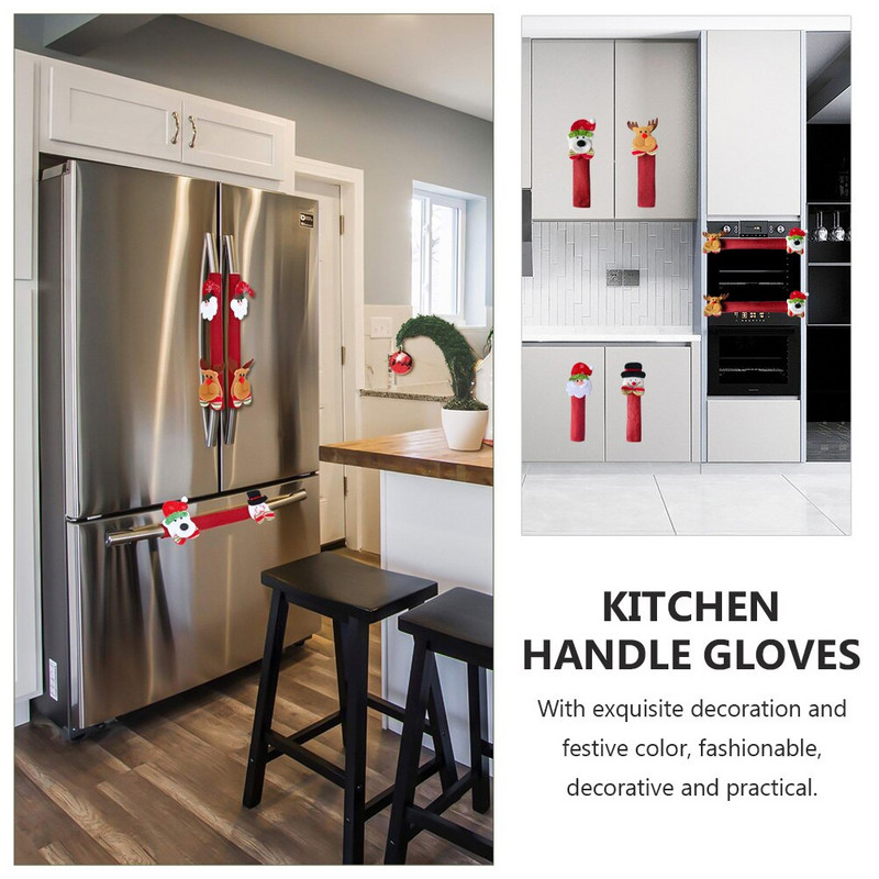 8 ks vianočných krytov na rukoväte chladničky, kryty na rukoväte dverí chladničky, dekoračná ochrana, vianočná dekorácia pre rúry a umývačky riadu.