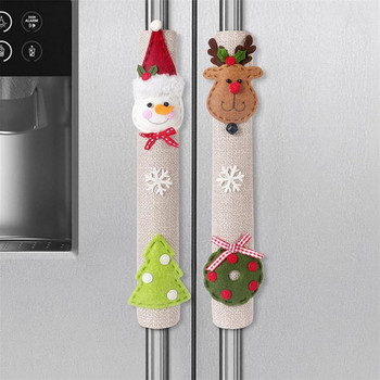 Капак за дръжка на вратата на хладилника за Коледно бельо Дядо Коледа Снежен човек Елени Защитен калъф за фурна със стикери Домашен хладилник