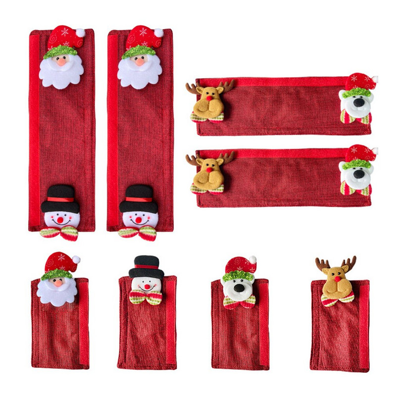 8 komada Zaštitni poklopac za ručku na vratima Božićni kuhinjski dekor Božićni kućni hladnjak Božićni poklopac za ručku za pećnicu