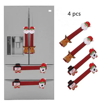 4Pcs Защитен капак за дръжка на домашен хладилник за микровълнова фурна Коледен фестивал Парти Орнамент Карикатура Червен лен Коледен капак за дръжка