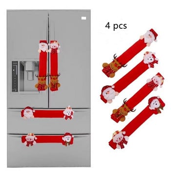 4Pcs Защитен капак за дръжка на домашен хладилник за микровълнова фурна Коледен фестивал Парти Орнамент Карикатура Червен лен Коледен капак за дръжка