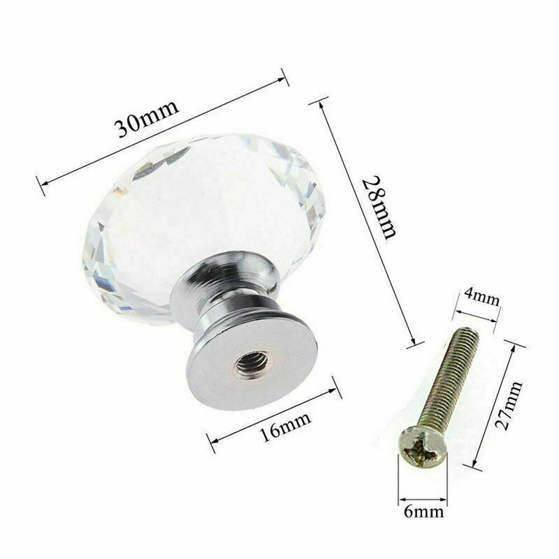 16 ks/balenie čírych krištáľových sklenených kľučiek na dvere, kľučka na zásuvku skrinky