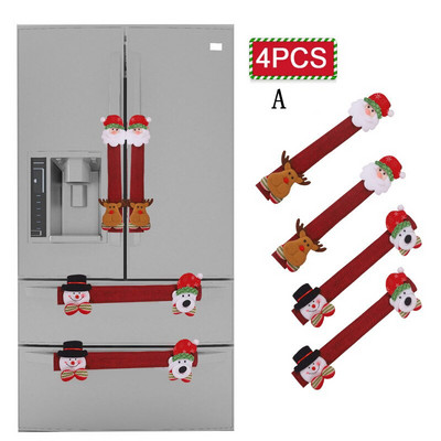 Zollor 4 ks vianočných krytov kľučiek dverí chladničky, chráničov kľučiek chladničky, mikrovlnnej rúry a umývačky riadu, vianočných dekorácií