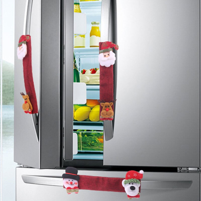 Vianočné nálepky na kľučky dverí chladničky, sada Santa Claus, snehuliak, kryty kľučiek mikrovlnnej rúry, vianočné dekorácie