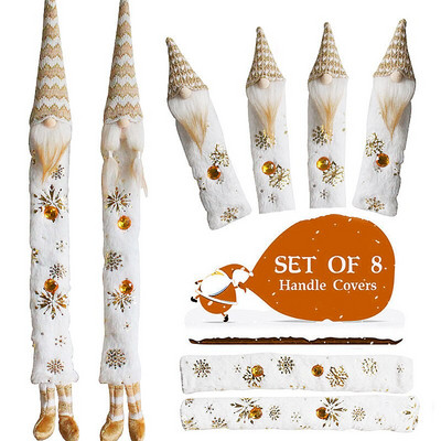 8 kusov/sada vianočných dekorácií do chladničky, rukavice do domácnosti, Santa Claus, ochranný kryt na kľučku dverí do mikrovlnnej rúry, rukavice na kľučku dverí do spálne