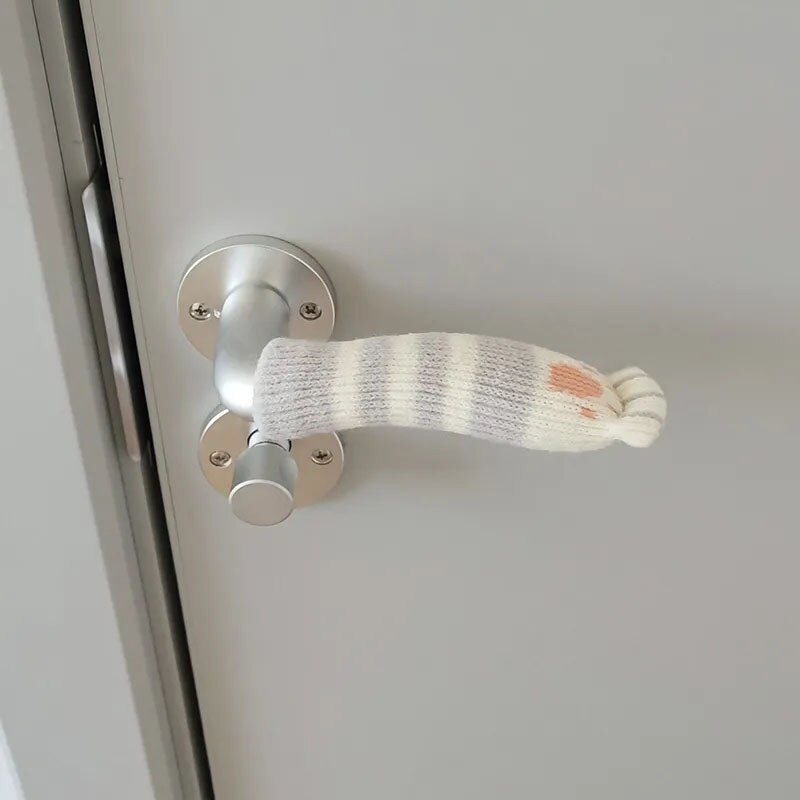 Ochranný kryt kľučky dverí v japonskom štýle s roztomilými mačacími pazúrmi, dvojvrstvový pletený kryt kľučky dverí, zahusťovanie krytov rúk na dvere