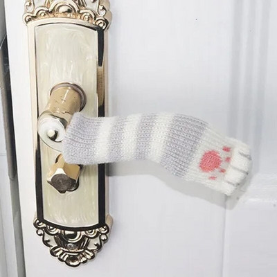 4 ks Roztomilé kreslené mačky Pletacie rukavice na kľučky dverí Univerzálny ochranný kryt na kľučky dverí Hrubý teplý kryt na kľučky dverí proti kolízii
