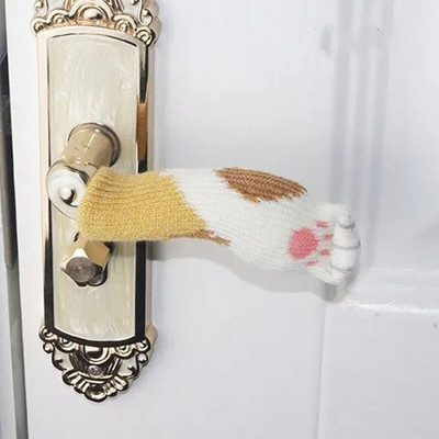 4 ks Roztomilé kreslené mačky Pletacie rukavice na kľučky dverí Univerzálny ochranný kryt na kľučky dverí Hrubý teplý kryt na kľučky dverí proti kolízii