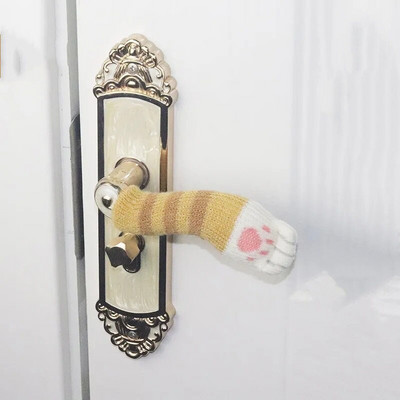 4 ks Roztomilé kreslené mačky Pletacie rukavice na kľučky dverí Univerzálny ochranný kryt na kľučky dverí Hrubý teplý kryt na kľučky dverí proti kolízii