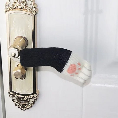 4 ks Roztomilé kreslené mačky Pletacie rukavice na kľučky dverí Univerzálny ochranný kryt na kľučky dverí Hrubý teplý kryt na kľučky dverí proti kolízii